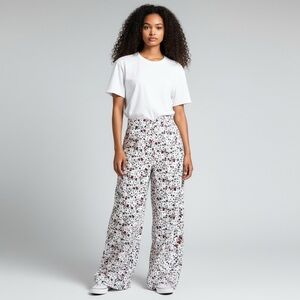Japna White Floral Print Palazzo Wide Leg Pants
